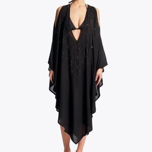 KURT GEIGER LONDON QUILTING KAFTAN Elegant Black Swim Cover-Up large